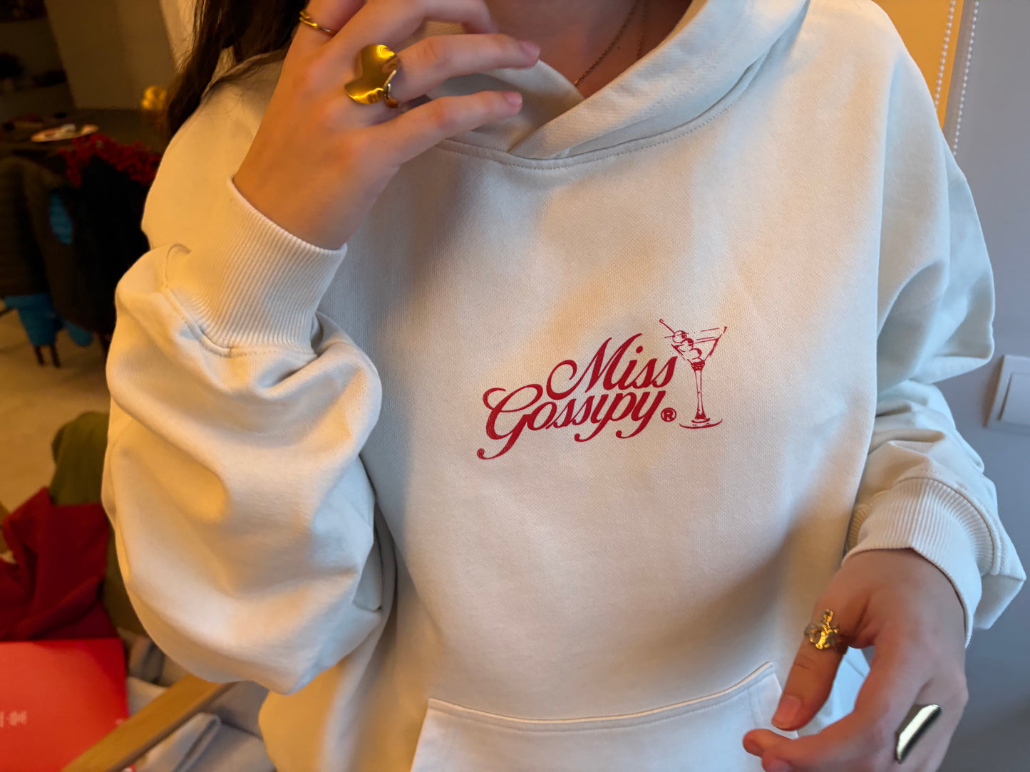 MISS GOSSIPY WHITE HOODIE